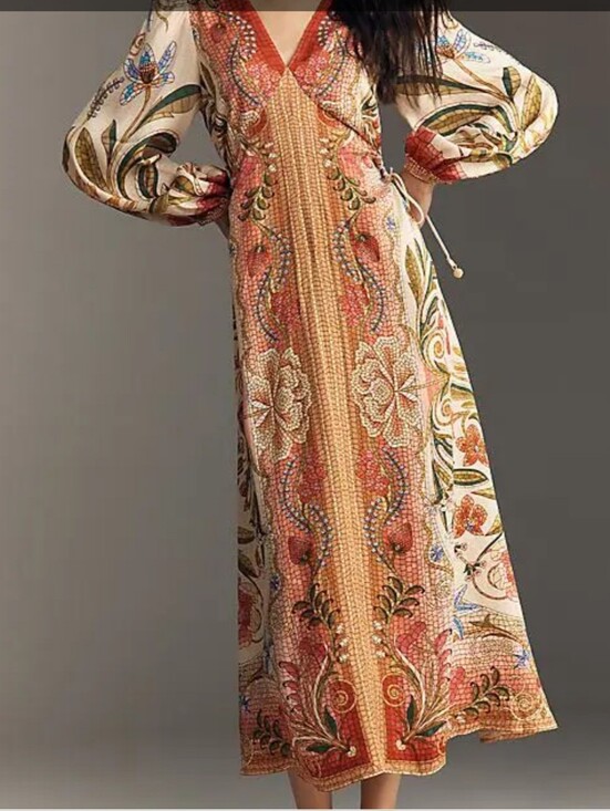 FARM Rio Dresses & Skirts - FARM Rio Coral and Cream Floral Long-Sleeve Maxi Dress